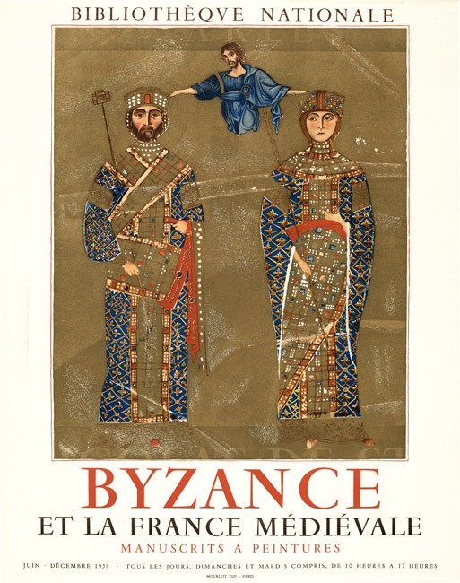 -Affiche-Lithographie-Byzance-et-la-France-Médiévale-Bibliothèque-Nationale,-Paris-1958