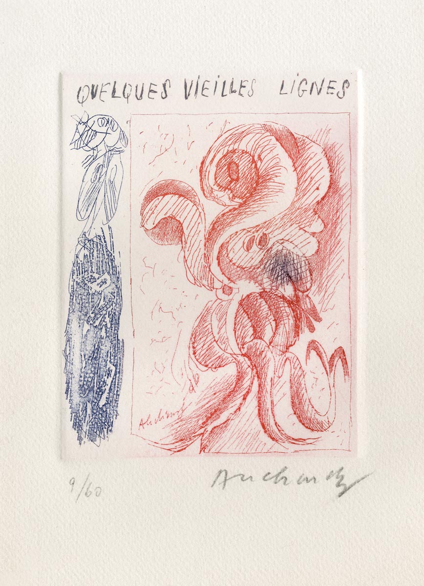 Pierre Alechinsky, Eau-forte, -Quelques vieilles lignes I-, 1962