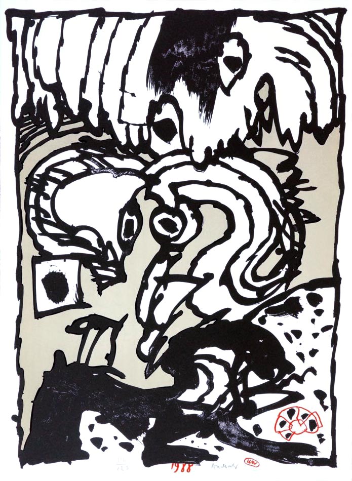 Pierre Alechinsky, Lithographie, -UN-, 1988