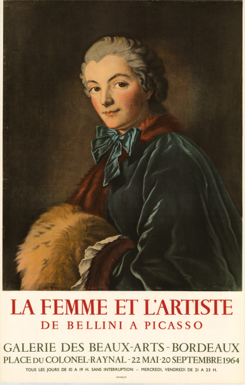 -Affiche-Lithographie-La-femme-et-l-artiste-de-Bellini-à-Picasso-Galerie-des-Beaux-Arts,-Bordeaux-1964