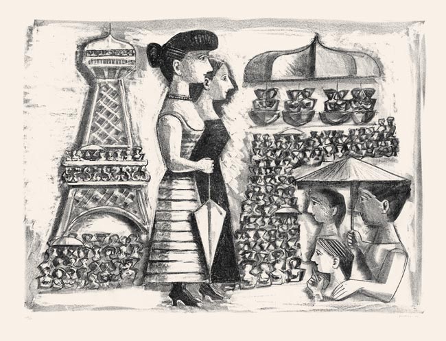 Massimo-Campigli-Estampe-Lithographie-Donne-alla-Torre-Eiffel--1951