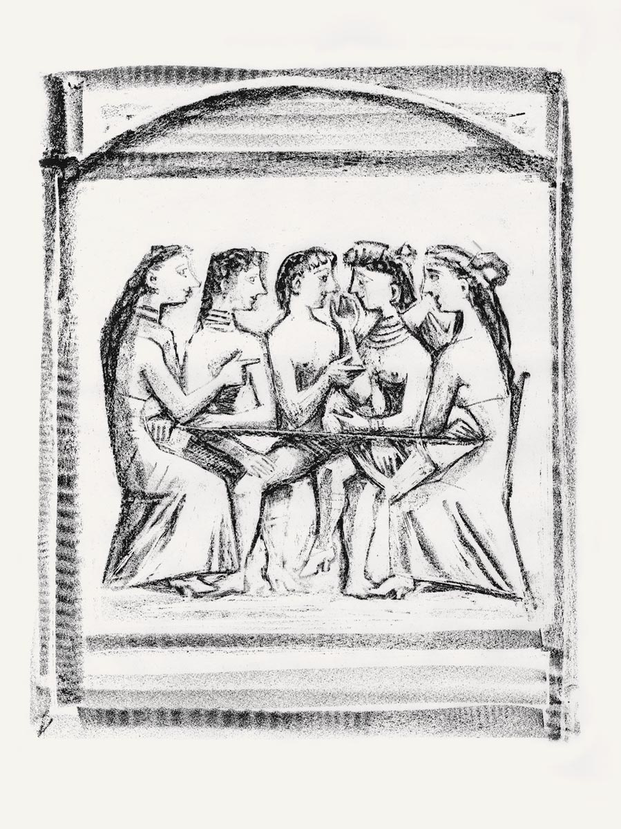 Massimo Campigli, Lithographie, -Theseus, Studio per il pasto-, 1949