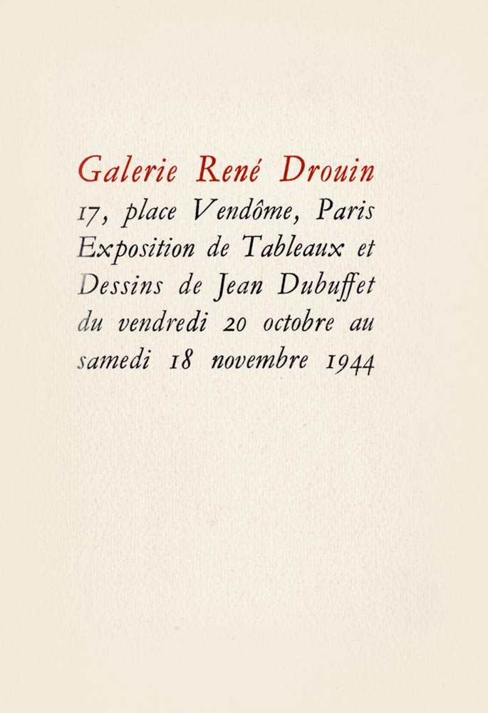 Jean Dubuffet, Catalogue, 1944