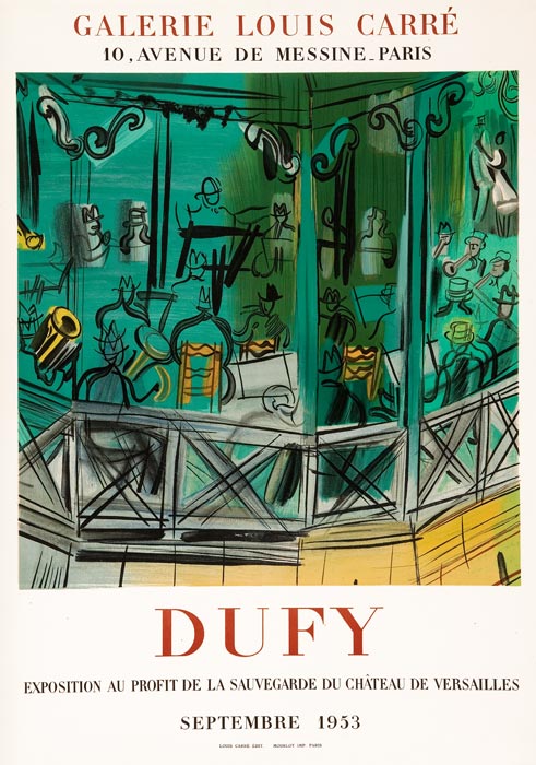 Raoul-Dufy-Affiche-Lithographie-Exposition au profit de la sauvegarde du chateau de Versailles-Galerie Louis Carré, Paris-1953