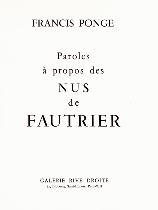 Jean Fautrier, Catalogue, 1956