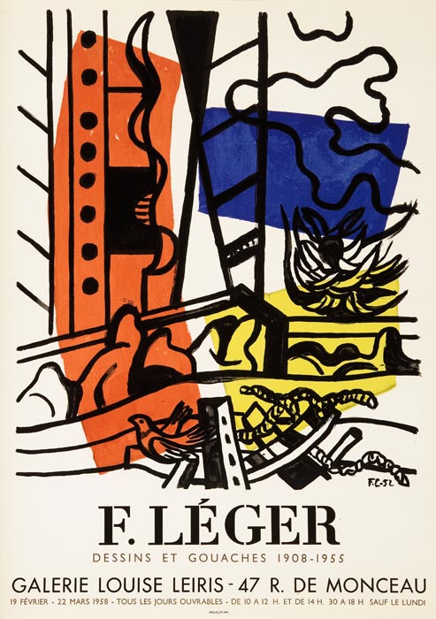 Fernand-Léger-Affiche-Lithographie-F. Léger dessins et gouaches 1908-1955-Galerie Louise Leiris, Paris-1958