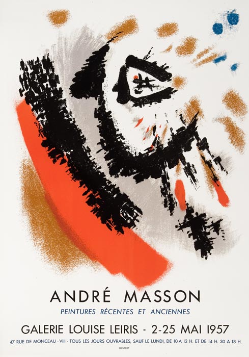 André-Masson-Affiche-Lithographie-André Masson, Peintures récentes et anciennes-Galerie Louise Leiris, 2 - 25 mai-1957