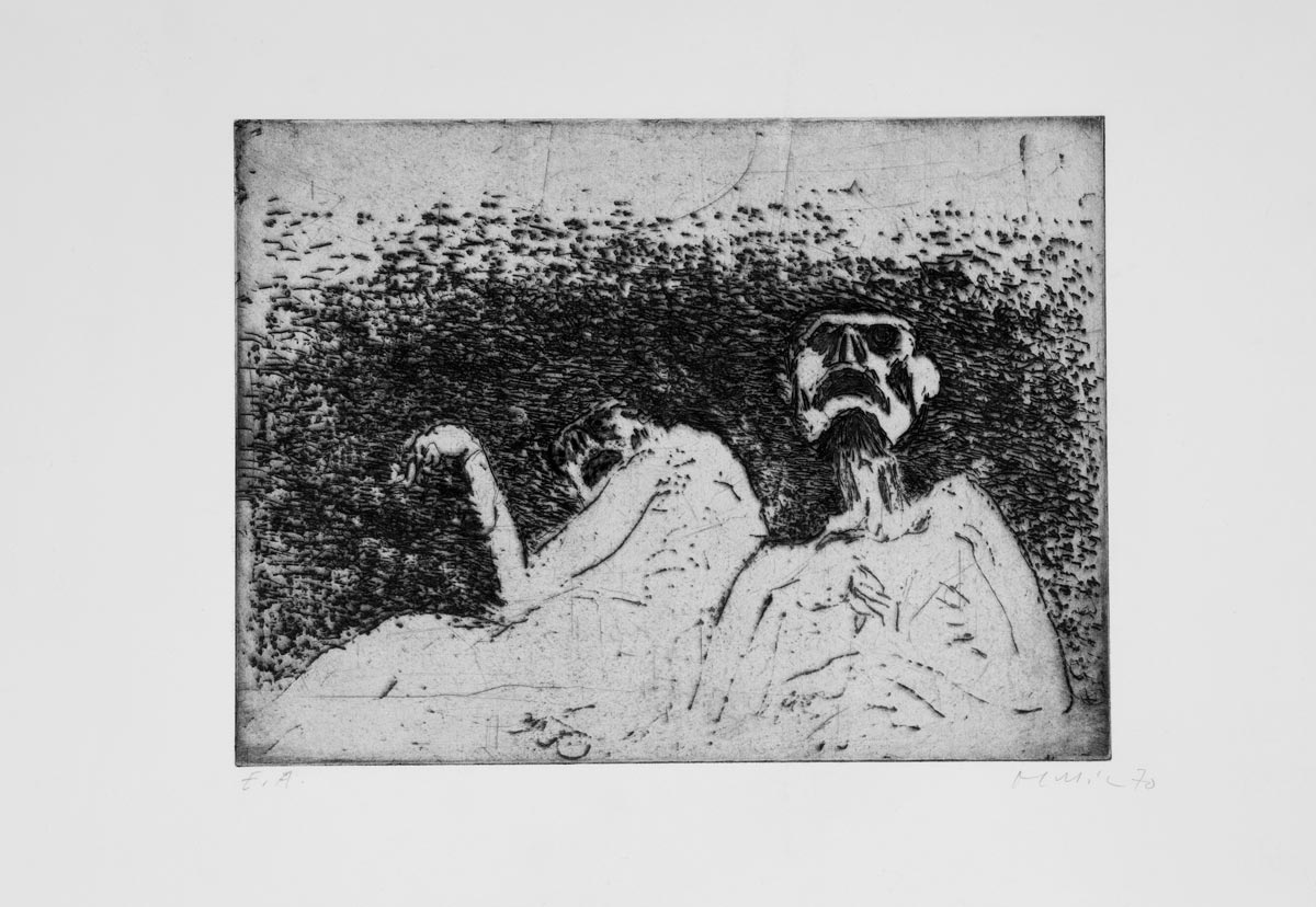 Zoran-Music-Estampe-Eau-forte-40.-Nous-ne-sommes-pas-les-derniers,-premier-état-Galerie-de-France,-Paris-1970