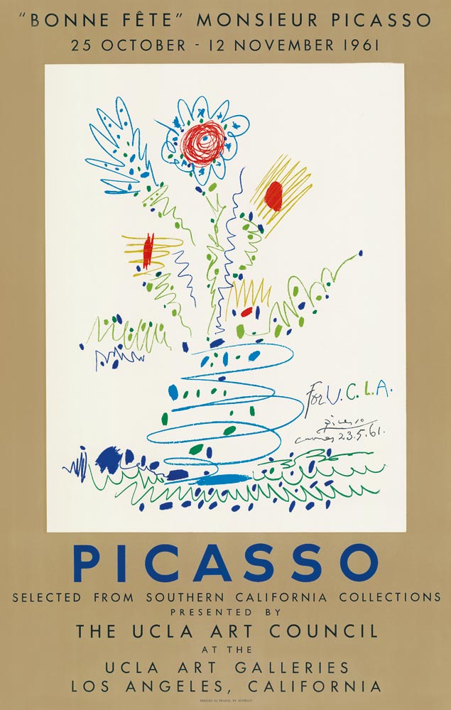 Pablo-Picasso-Affiche-Lithographie-Bonne fête Monsieur Picasso-Ucla Art Galleries, Los Angeles-1961
