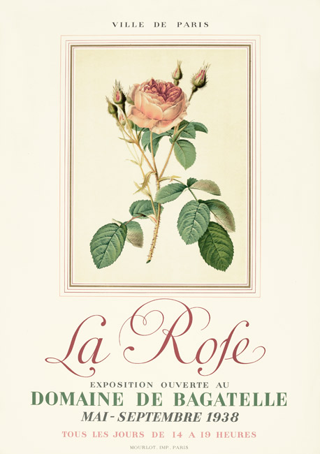 Pierre-Joseph-Redouté-Affiche-Lithographie-Pierre-Joseph Redouté, La Rose-Domaine de Bagatelle-1938