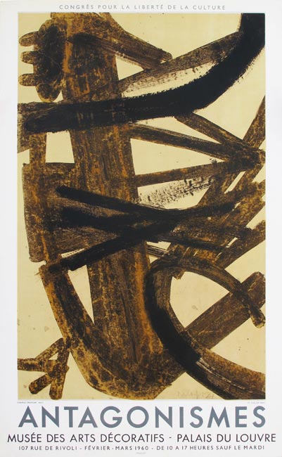 Pierre-Soulages-Affiche-Lithographie-Antagonismes-Musée des Arts décoratifs, Palais du Louvre, Paris, février-mars 1960-1960