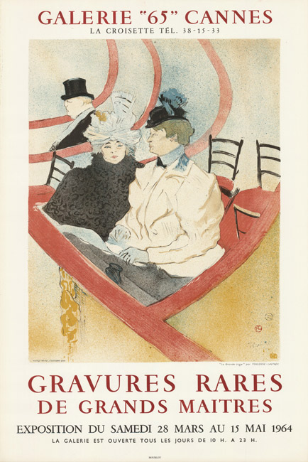 Henri de-Toulouse-Lautrec-Affiche-Lithographie-Gravures rares de grands maitres-Galerie 65, cannes-1964
