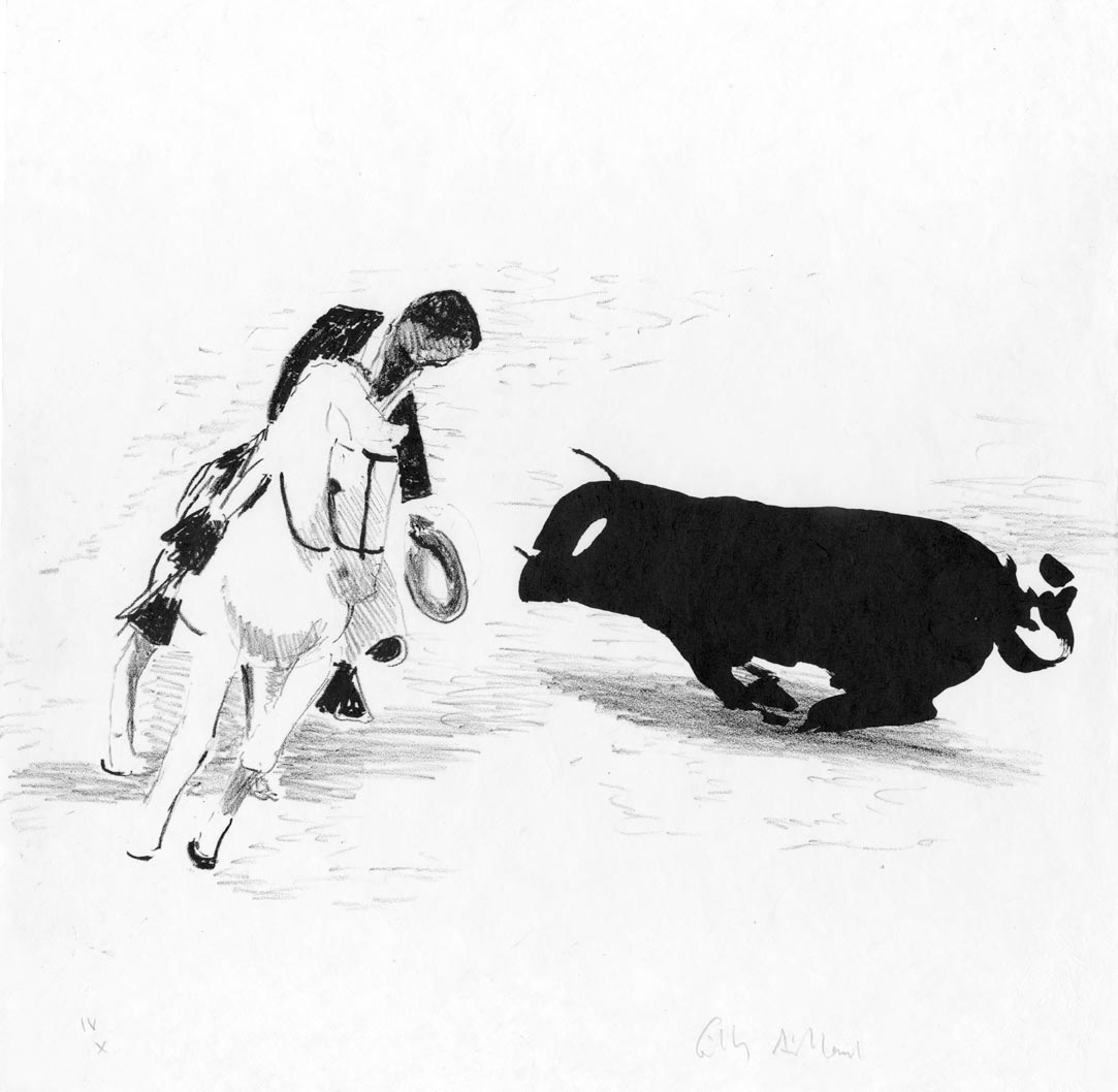 Gilles-Aillaud-Estampe-Lithographie-Tauromachie, Toreo a caballo-Franck Bordas, Paris-1996