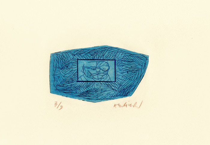 Pierre-Alechinsky-Estampe-Pointe-sèche-3-petites-plaques-Pab,-Alès-1991