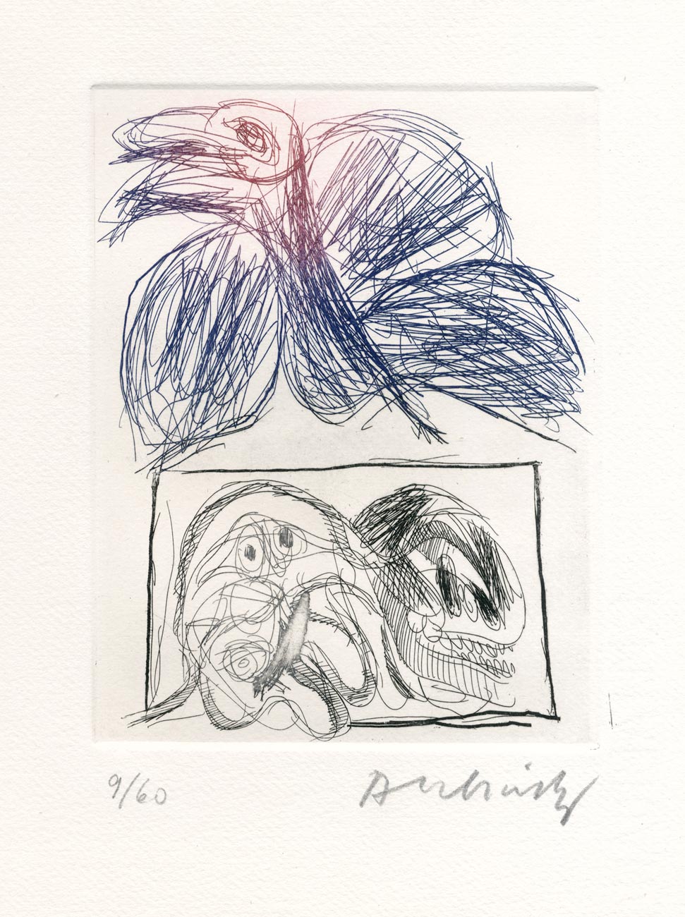 Pierre Alechinsky, Eau-forte, -Quelques vieilles lignes VI-, 1962