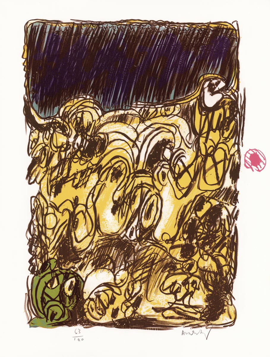 Pierre Alechinsky, Lithographie, -Crayon sur Coquille, Ruée-, 1971