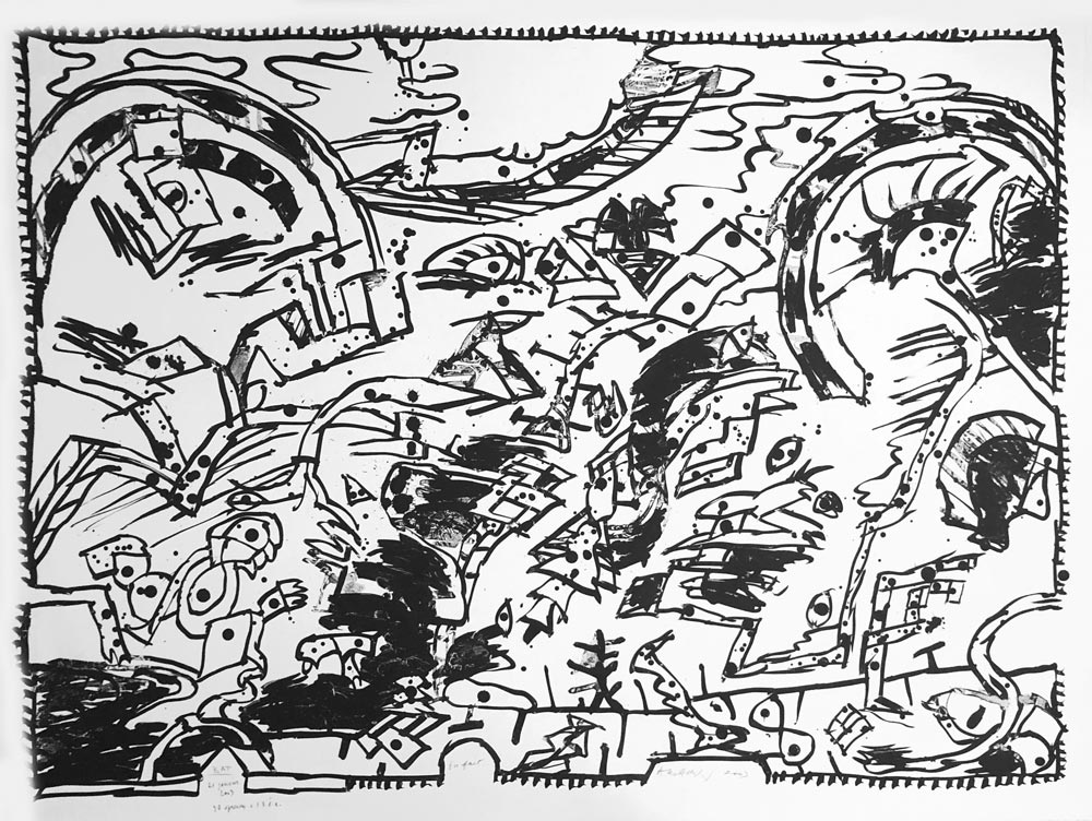 Pierre Alechinsky, Lithographie, -En fait ... (état en noir)-, 2003