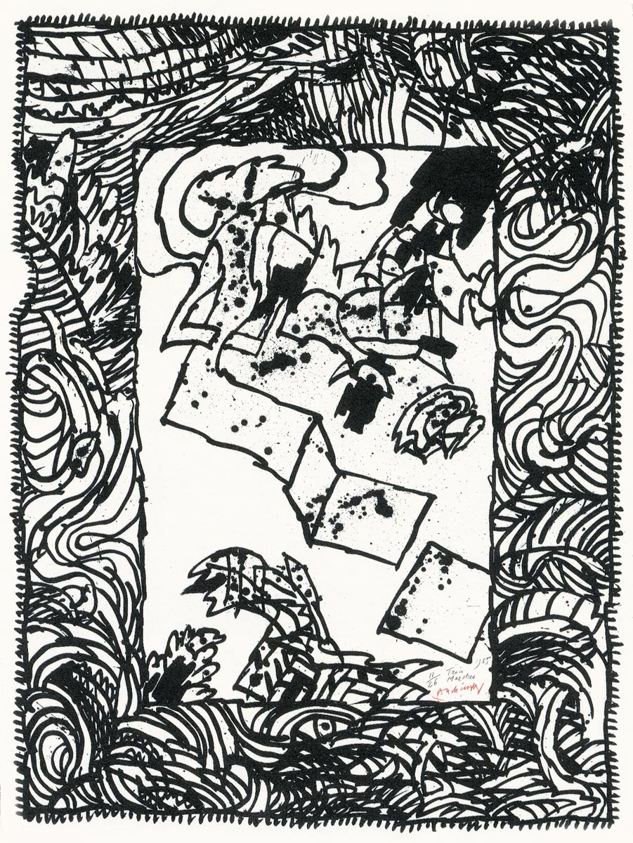 Pierre Alechinsky, Lithographie, -Trois marches-, 1985