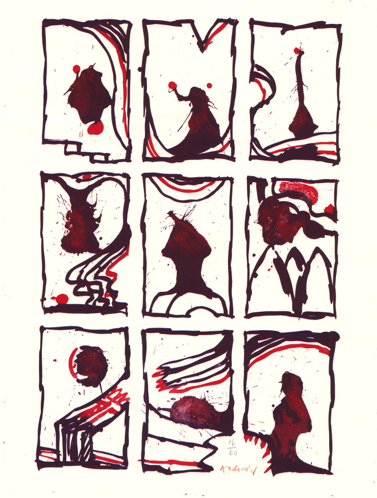 Pierre-Alechinsky-Estampe-Lithographie-Trois-par-Trois-Atelier-Bordas,-Paris-1995
