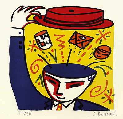 François-Boisrond-Estampe-Lithographie-Coup-de-Chapeau-Atelier-Bordas,-Paris-1989