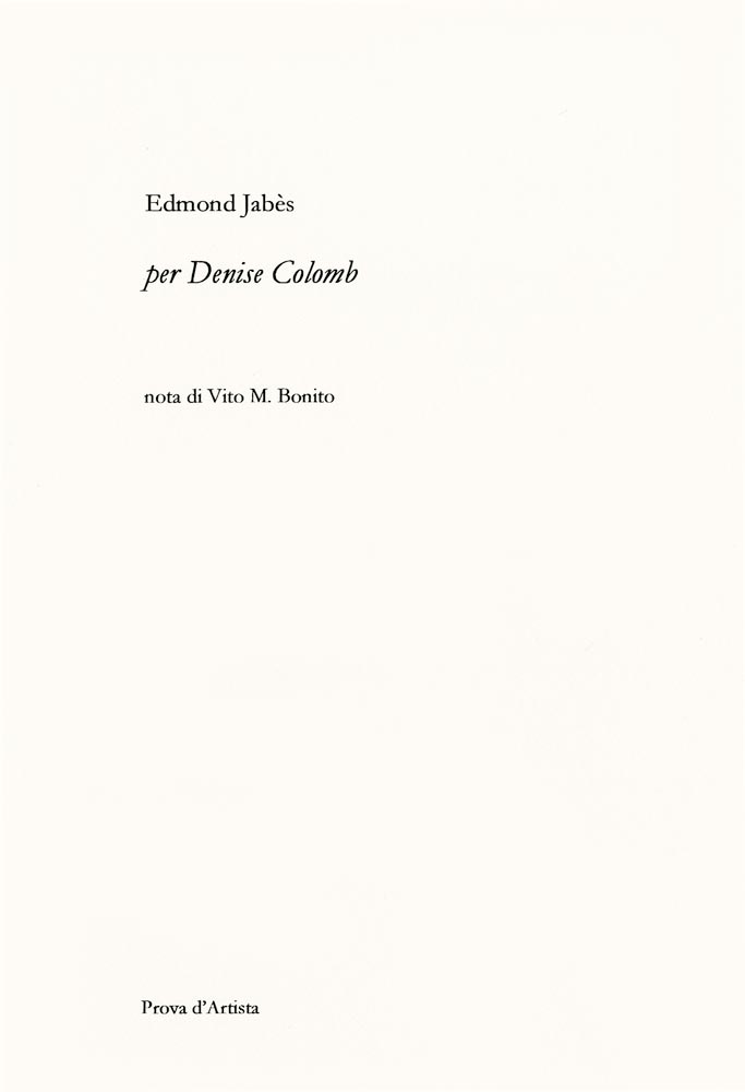  Jabès, Livre, -Per Denise Colomb-, 2012