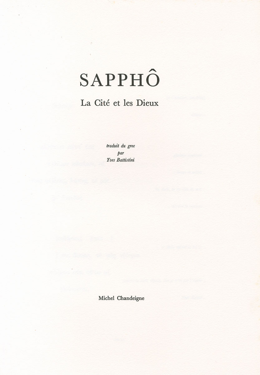 Pierre Buraglio, Livre, -Sapphô, La cité et les Dieux-, 1994