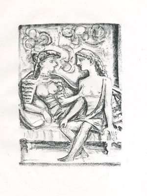 Massimo-Campigli-Estampe-Lithographie-Theseus,-Seduzione--1949