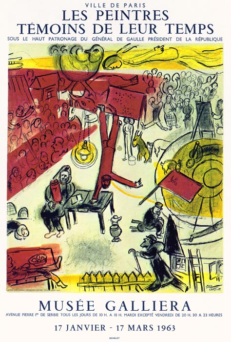 Marc-Chagall-Affiche-Lithographie-Les Peintres témoins de leur temps-Musée Galliéra Paris-1963
