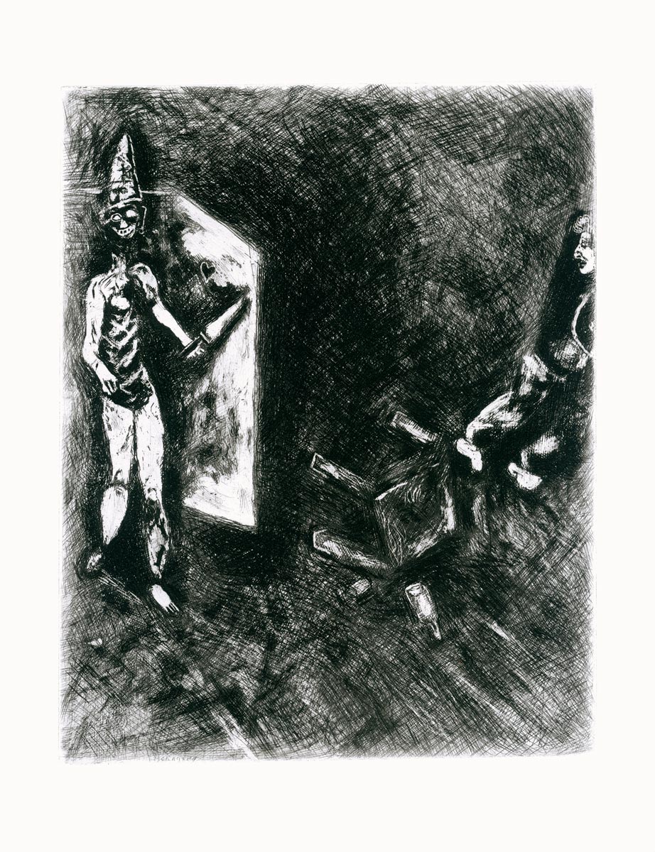Marc-Chagall-Estampe-Eau-forte-La Mort et le malheureux-Vollard-Tériade, 1952-1927-1930