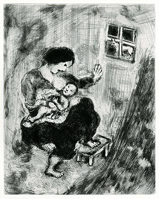 Marc Chagall, Eau-forte, -Le Loup, la Mère et l-enfant-, 1927-1930