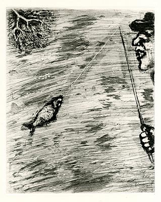 Marc-Chagall-Estampe-Eau-forte-Le petit poisson et le pecheur (signé dans la planche)--1927-1930