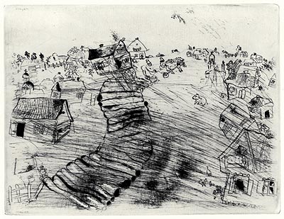 Marc Chagall, Eau-forte, -Le Village de Pliouchkine-, 1923-1927