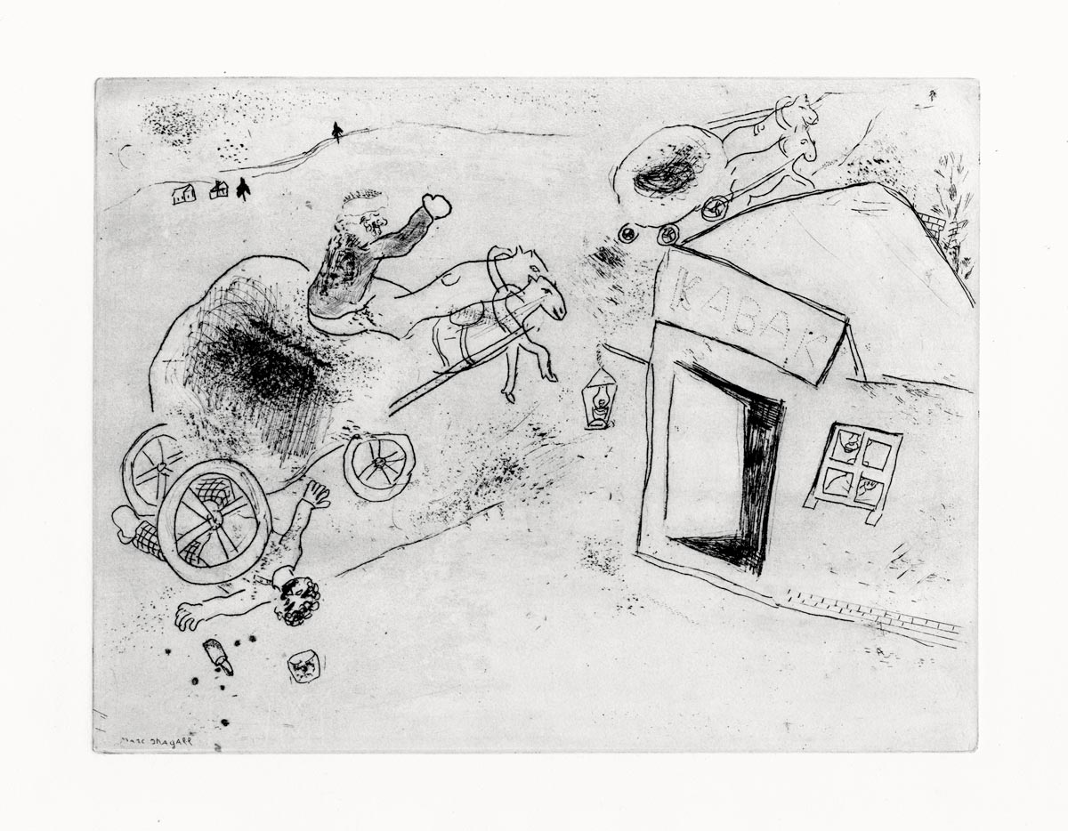 Marc Chagall, Eau-forte, -Mort de Mets-les-pieds-dans-le-plat-, 1923-1927