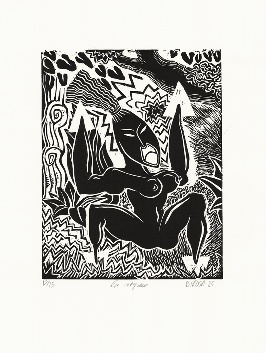 Hervé Di Rosa, Linogravure, -La Négresse (état en noir)-, 1985