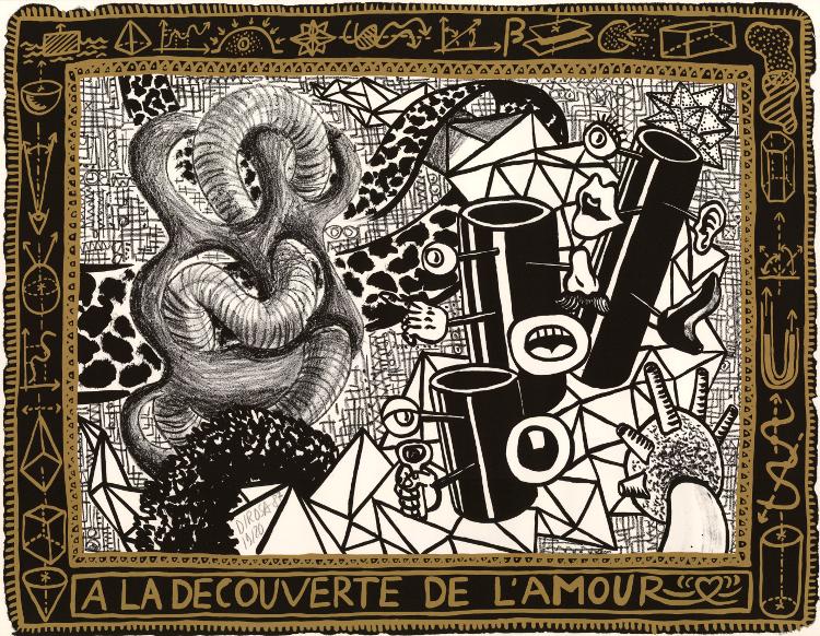 Hervé Di Rosa, Lithographie, -A la découverte de l-Amour-, 1987