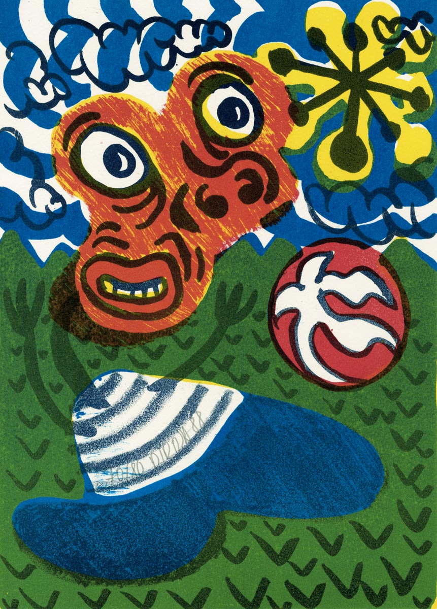 Hervé Di Rosa, Lithographie, -Enfant au ballon-, 1988