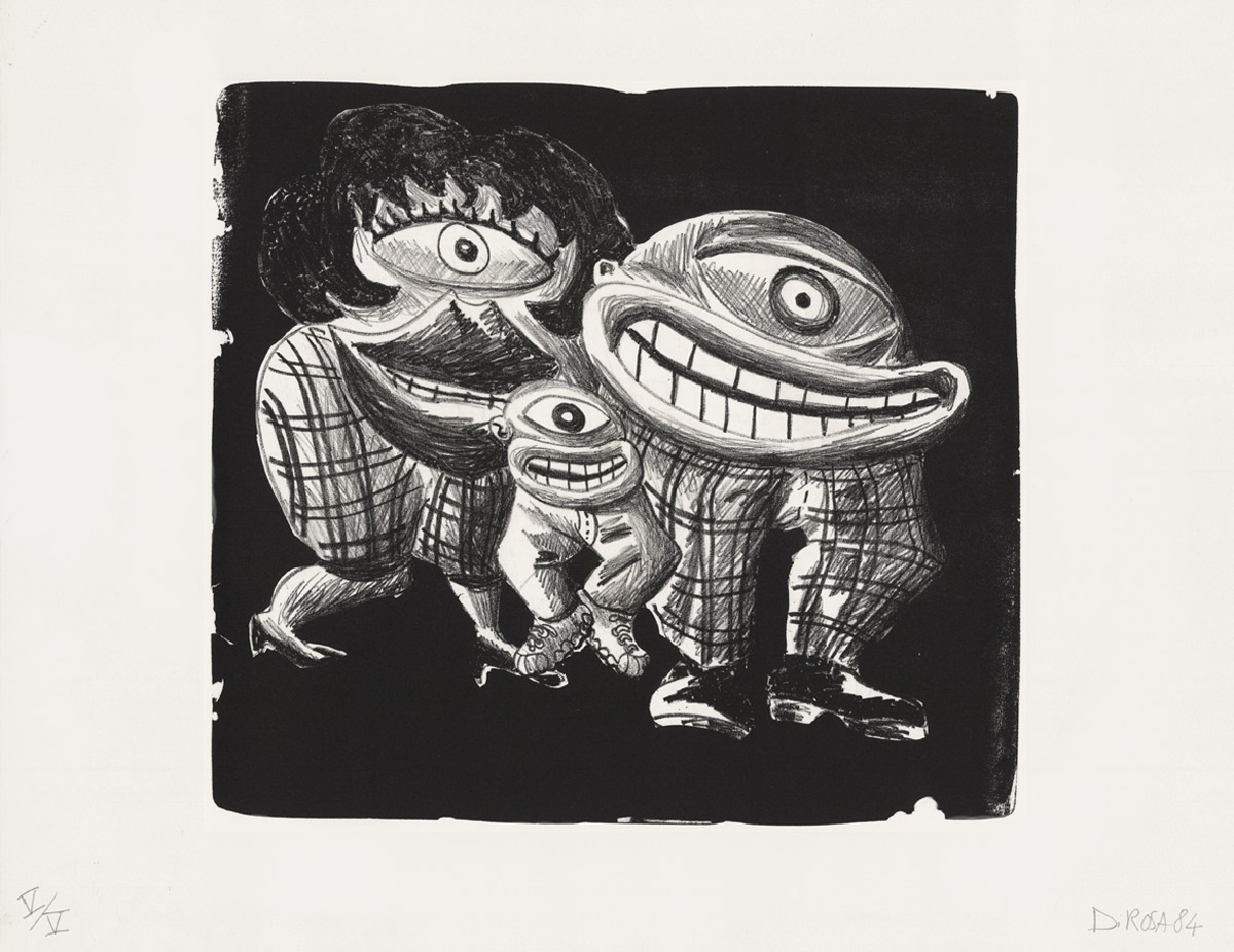 Hervé Di Rosa, Lithographie, -La famille René (état en noir)-, 1984