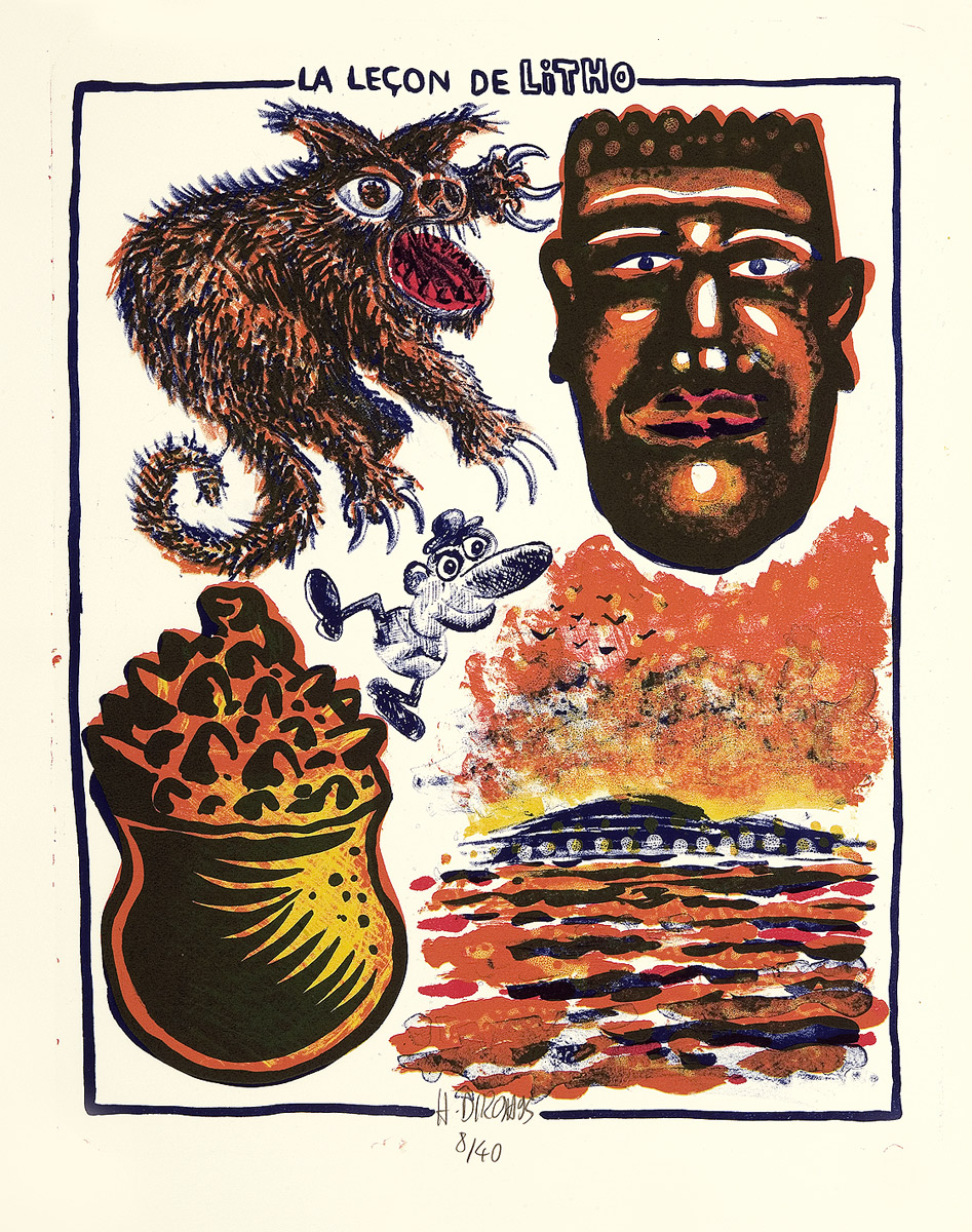 Hervé Di Rosa, Lithographie, -La leçon de litho-, 1995