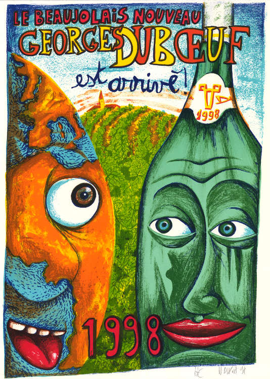 Hervé-Di-Rosa-Estampe-Lithographie-Le-Beaujolais-nouveau-est-arrivé-!-Georges-Duboeuf-1998