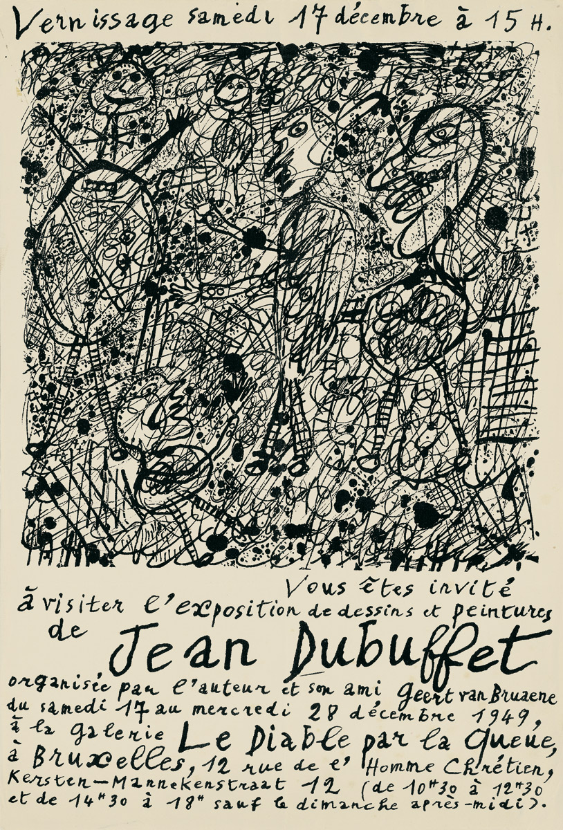 Jean-Dubuffet-Affiche-Lithographie-Jean-Dubuffet-dessins-et-peintures-Le-Diable-par-la-queue,-Bruxelles-1949