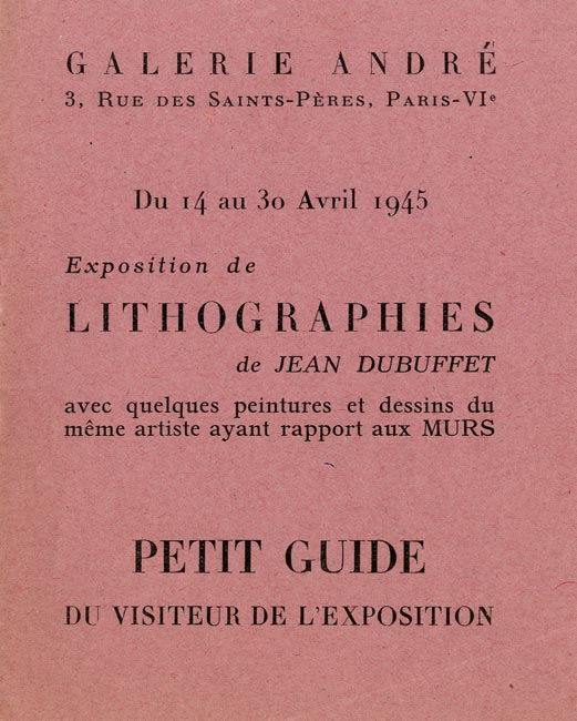 Jean-Dubuffet-Catalogue--Petit guide du visiteur-Galerie André, Paris-1945