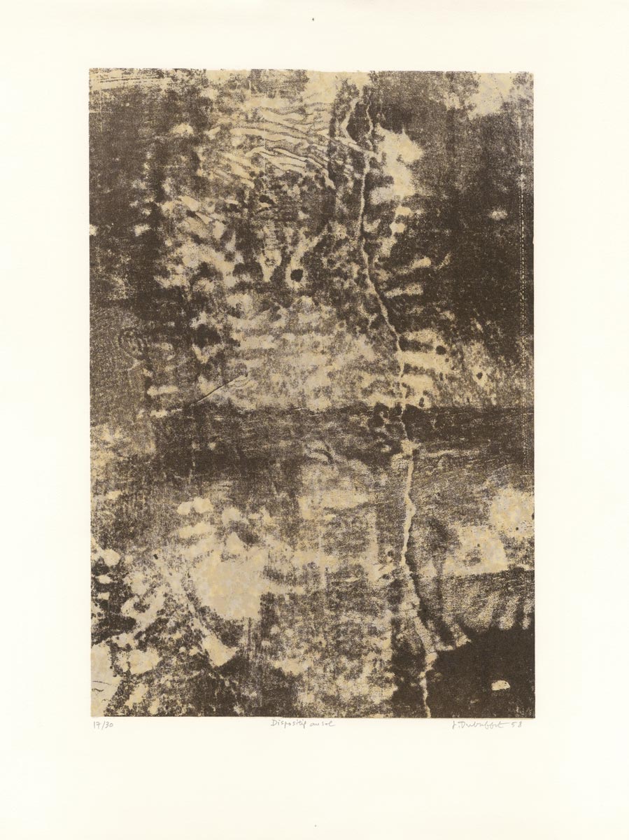 Jean-Dubuffet-Estampe-Lithographie-Les phénomènes, Dispositif au sol--1958