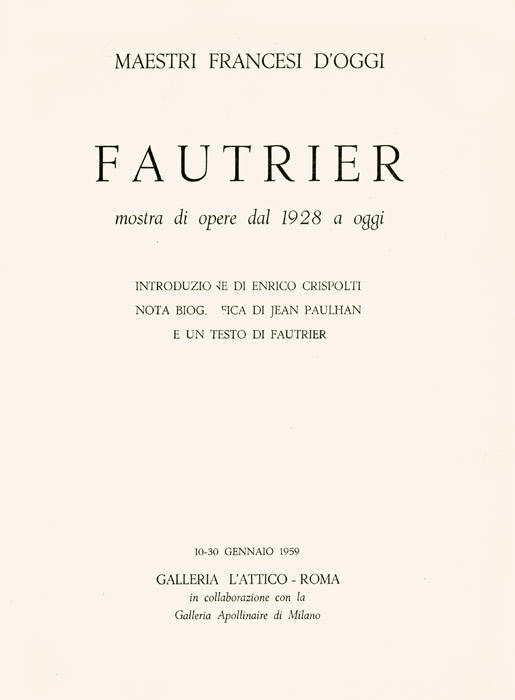 Jean Fautrier, Catalogue, 1959
