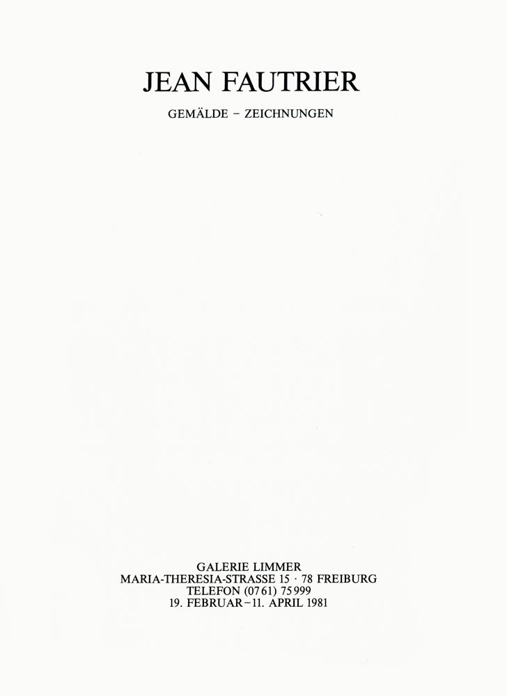 Jean-Fautrier-Catalogue-Offset-Jean-Fautrier,-Gemalde,-Zeichnungen-Galerie-Limmer,-Freiburg-1981