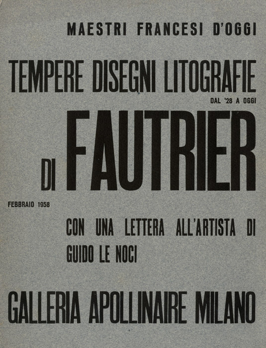 Jean-Fautrier-Catalogue-Offset-Tempere-disegni-litografie-di-Fautrier-Galleria-Apollinaire,-Roma-1958