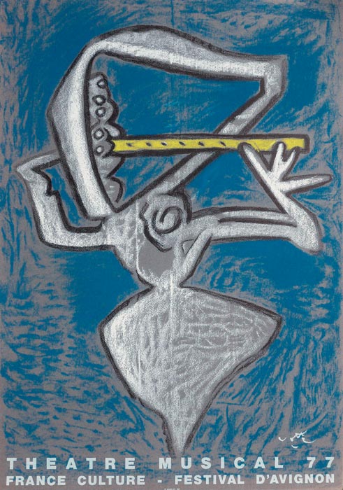 Roberto Sebastian-Matta-Affiche-Xylographie-Theatre musical, France Culture-Festival d’Avignon-1977