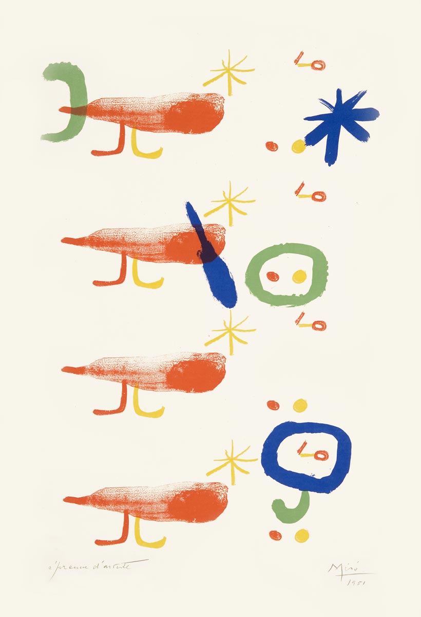 Joan Miró, Lithographie, -Les Oiseleurs II-, 1951