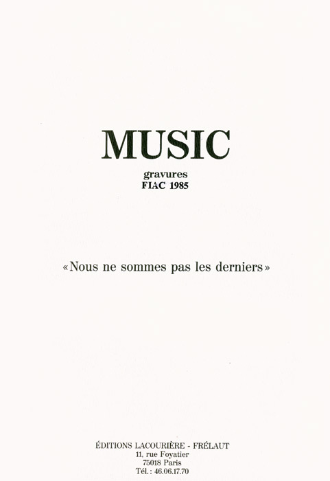Zoran Music, Catalogue, 1985