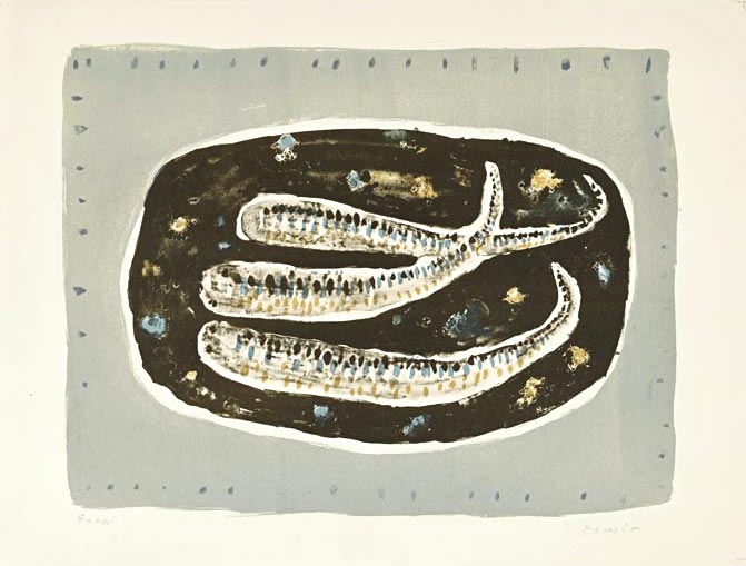 Zoran-Music-Estampe-Lithographie-Les-poissons-Arta,-Zurich-1951