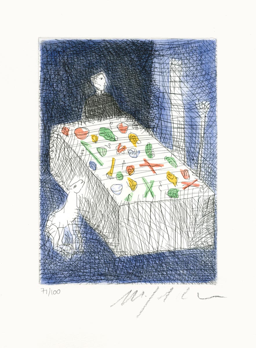 Mimmo Paladino, Eau-forte, -Sans titre (table bleue)-, 2012